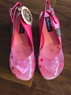 "Hot Chocolate Design" Pink Heart Jelly Slingback Platforms Sz 8